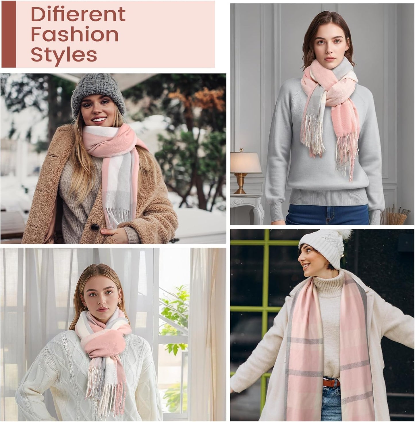 Scarf for Women Winter Warm Knit Large Plaid