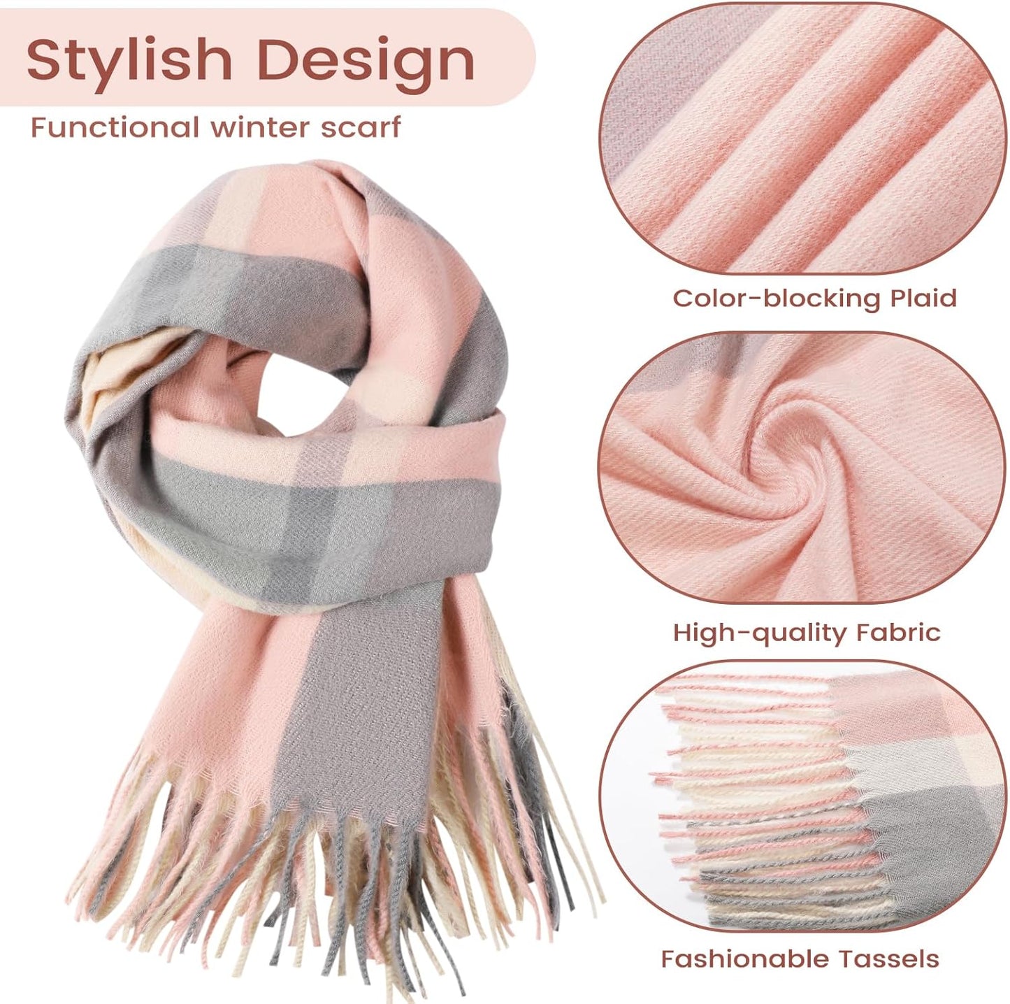Scarf for Women Winter Warm Knit Large Plaid