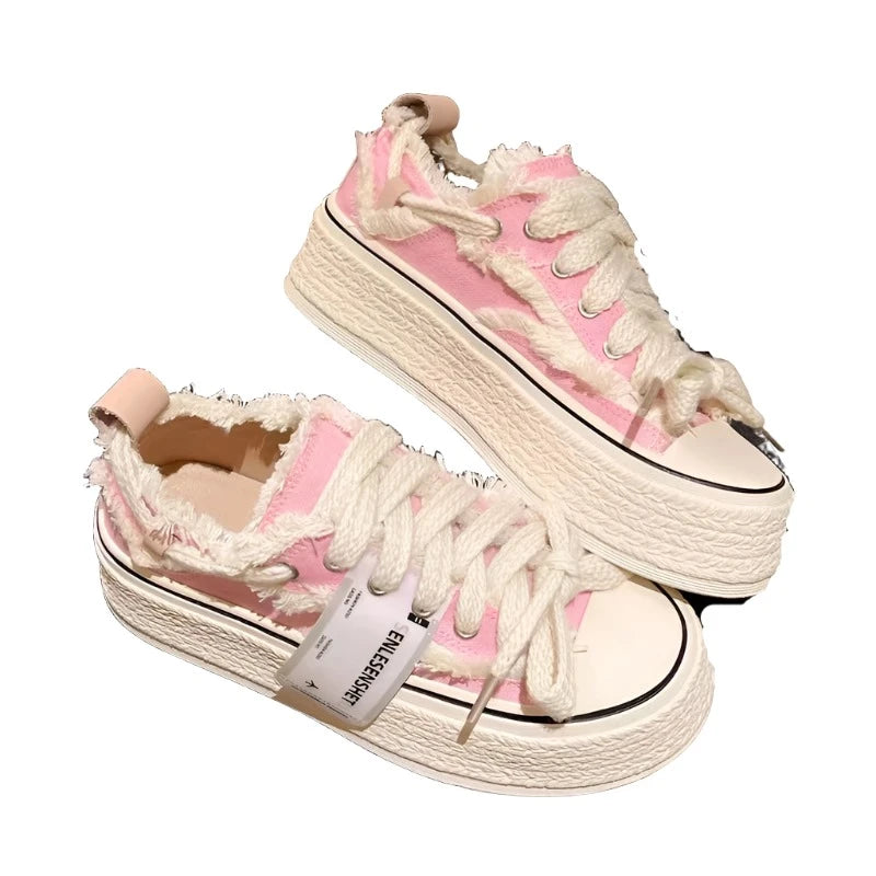 FRAYED TRIM CANVAS PLATFORM SNEAKERS