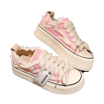 FRAYED TRIM CANVAS PLATFORM SNEAKERS