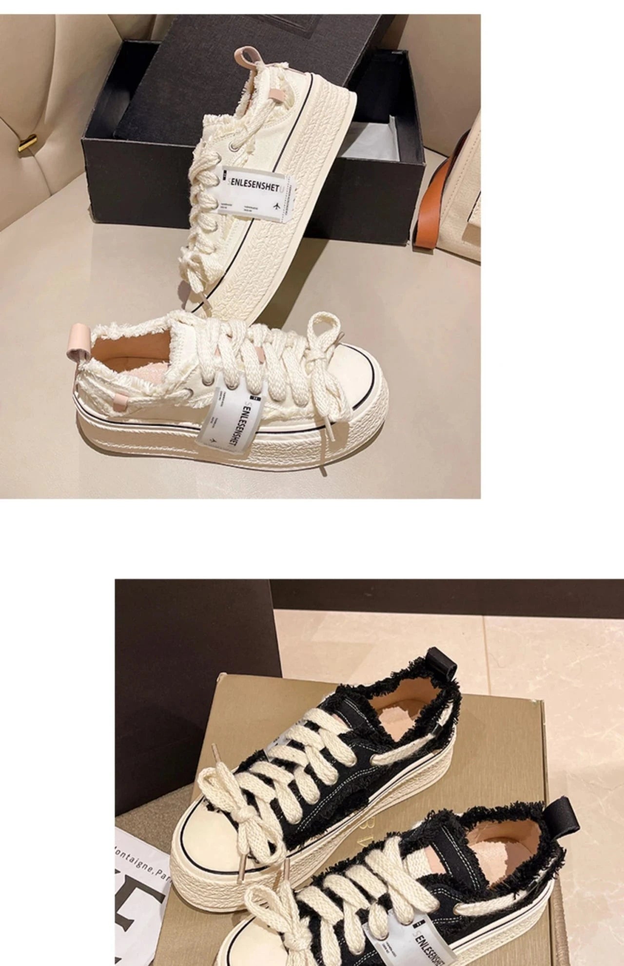 FRAYED TRIM CANVAS PLATFORM SNEAKERS