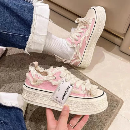FRAYED TRIM CANVAS PLATFORM SNEAKERS